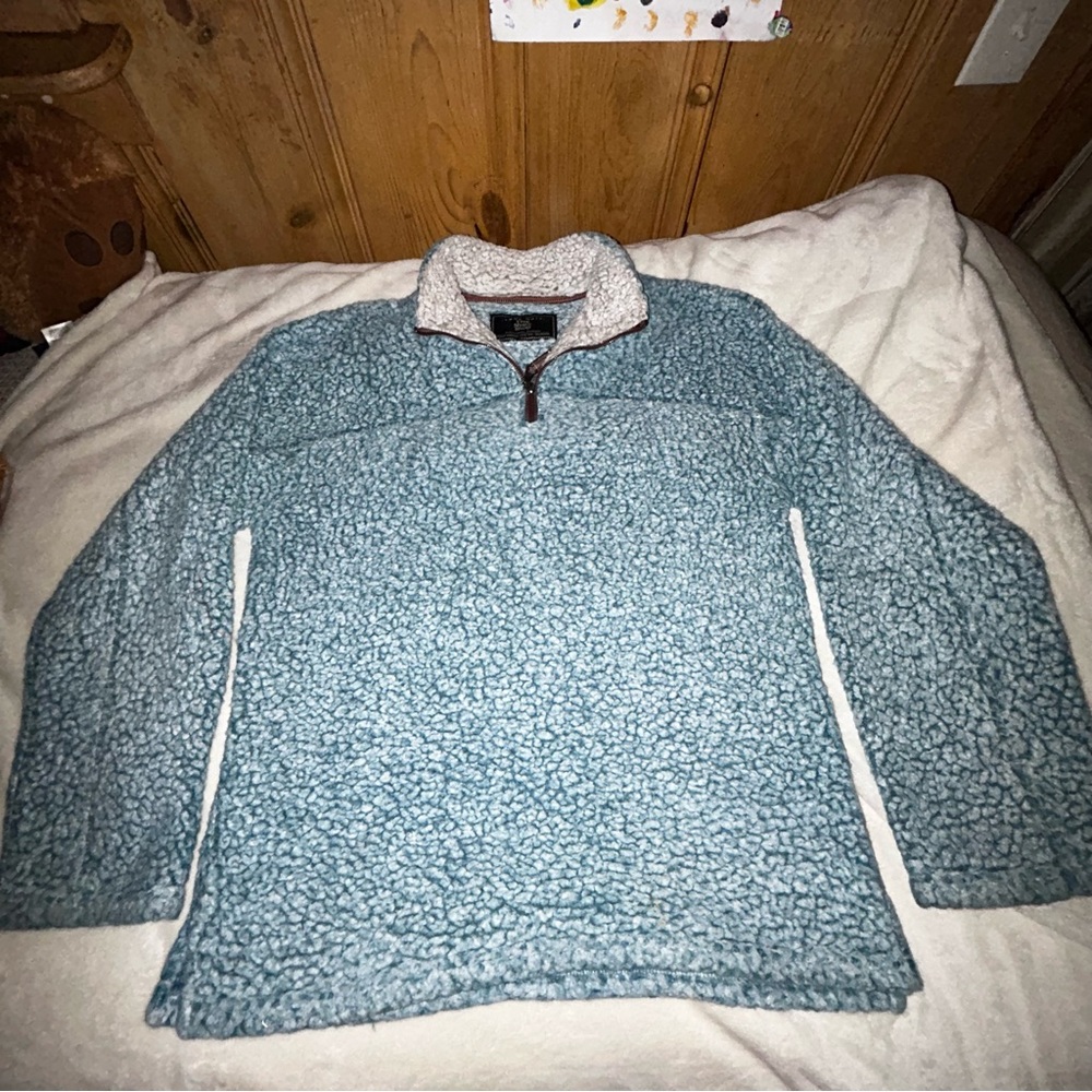 Mens True Grit  Sherpa Fleece 1/4 Zip Blue Frosty Tip Pullover Jacket Sz medium